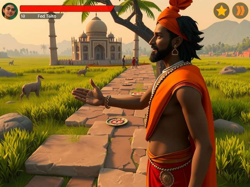 Ginger Itinerant India gameplay screenshot showing character in Indian landscape